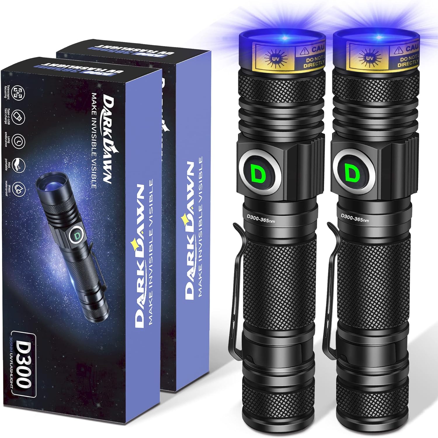 DARKDAWN UV Flashlight, Special LED Blacklight USB Rechargeable Flashlights, Inn...
