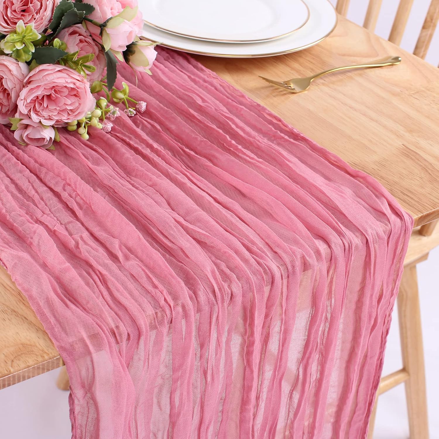 Dusty Rose Cheesecloth Table Runner 13.3ft 1 PC Gauze Table Runners Long Boho Ga...