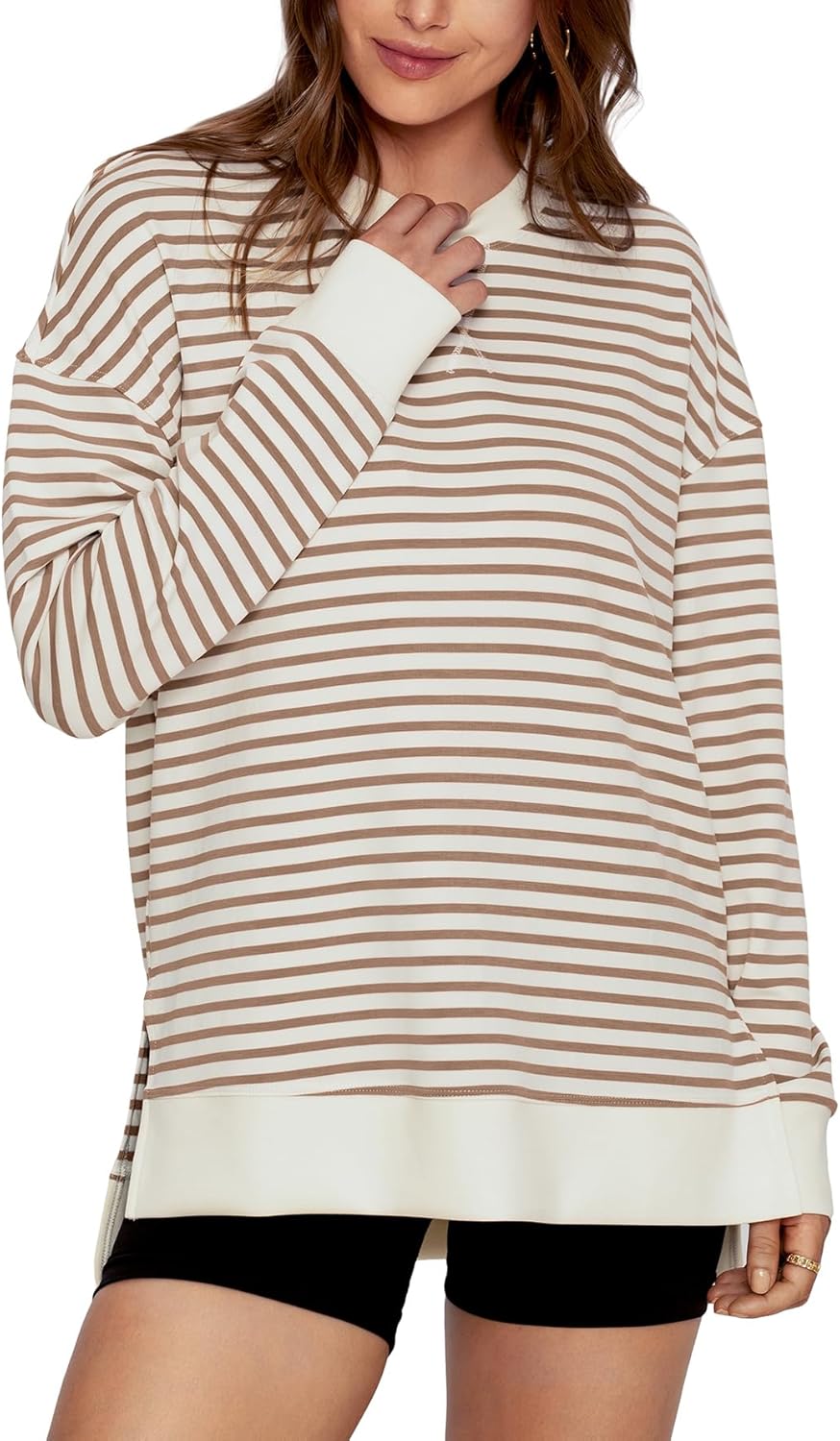 Simplee Womens Sweatshirt Long Sleeve Crewneck Striped Sweatshirt for Women 2024...