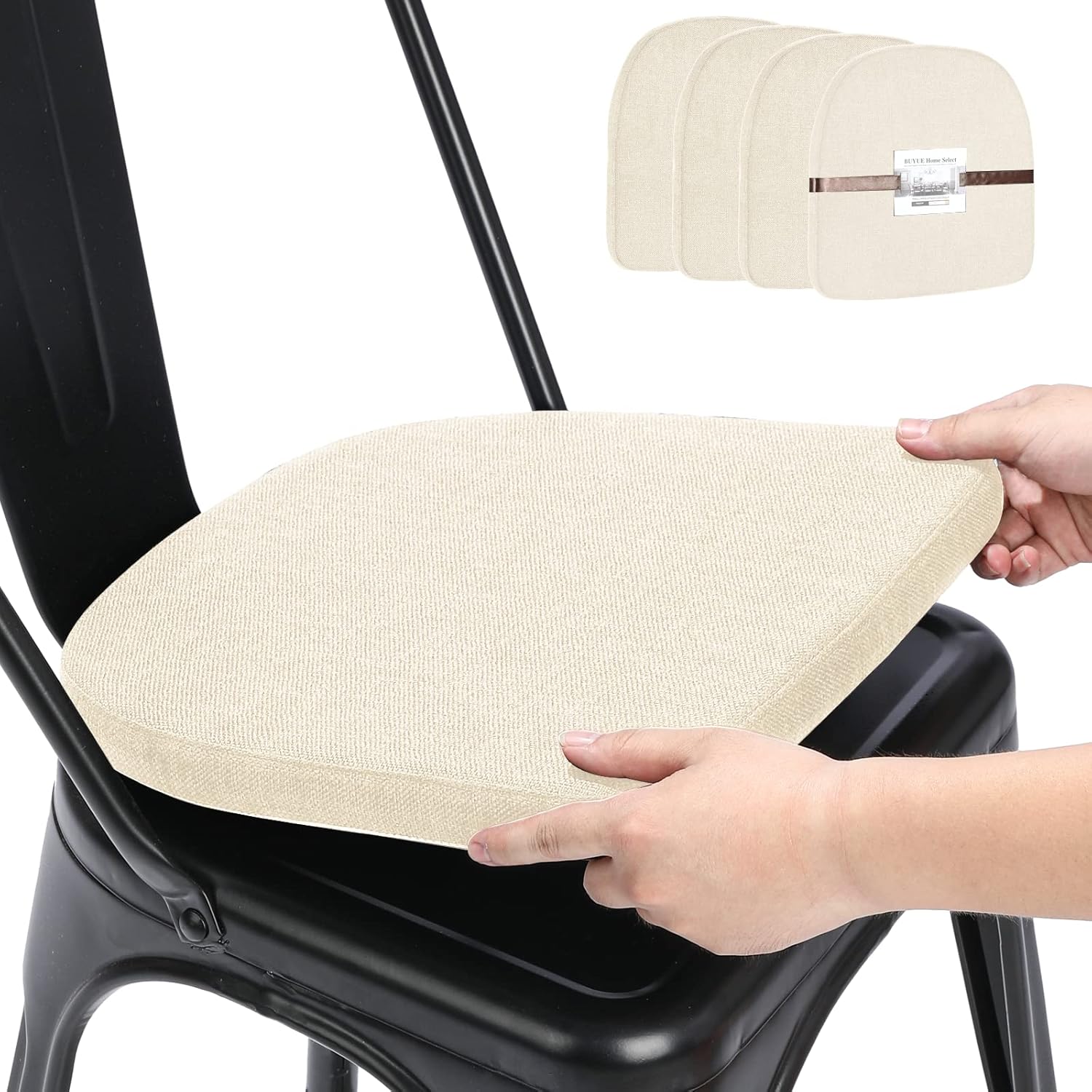 BUYUE Friendly Woven Fabric 14x14 Magnetic Cushions for Metal Chair Set of 4, En...