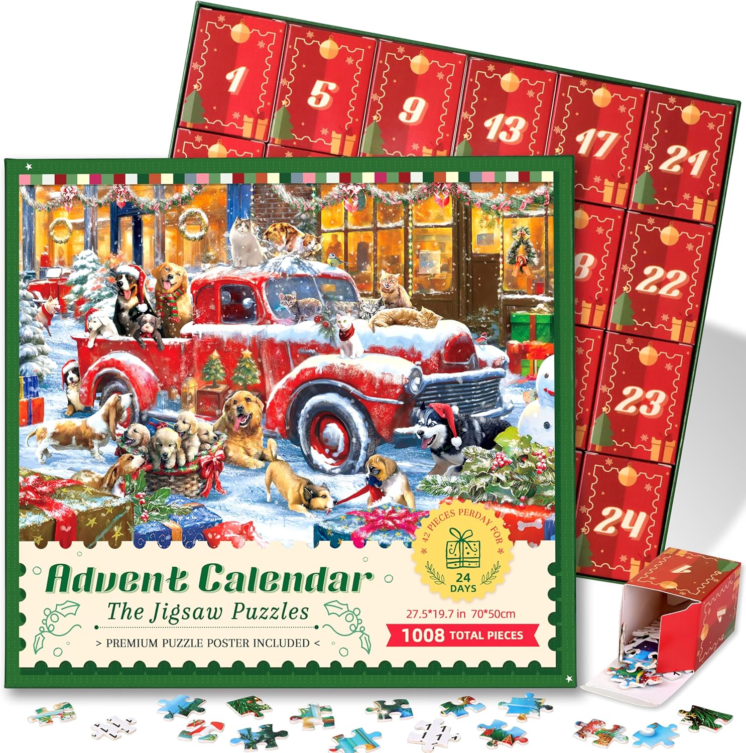Advent Calendar 2024 Jigsaw Puzzles 1008 Pieces, 24 Days Christmas Calendar Coun...
