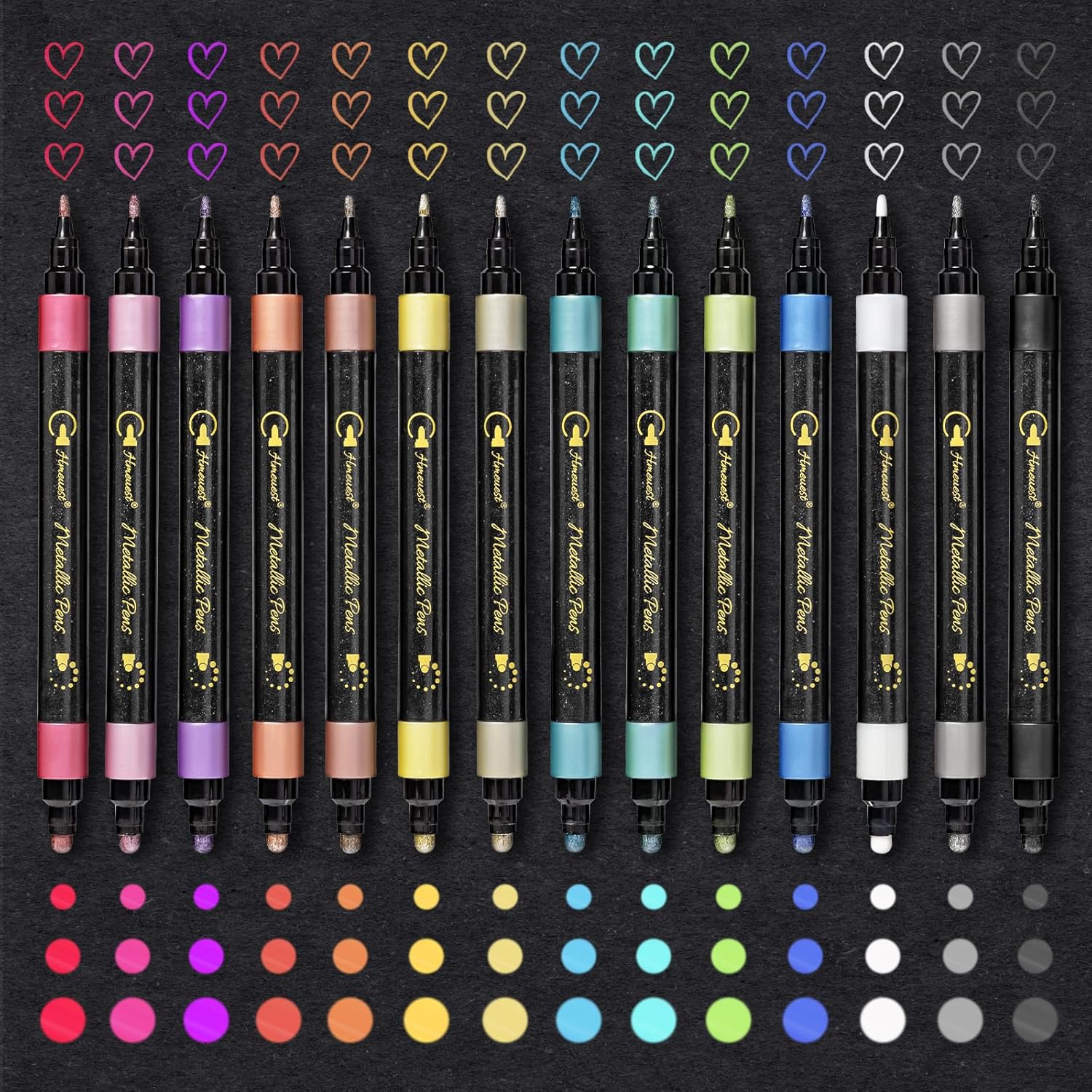 Hmeuest 14 Metallic Pens, Dual Tip Metallic Paint Pens for Black Paper, Scrapboo...
