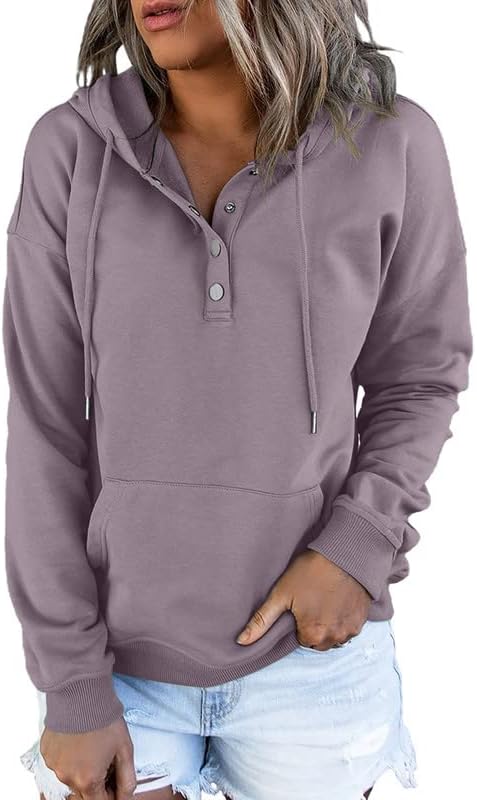 Dokotoo Women's Hoodies, Special Button Collar Hoodies with Drawstring, Innovati...