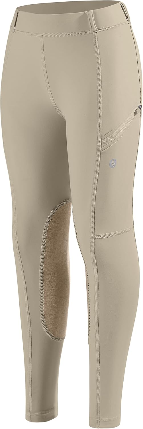 SANTINY Girls Horse Riding Pants with Zipper Pockets Kids Stretchy Equestrian Br...