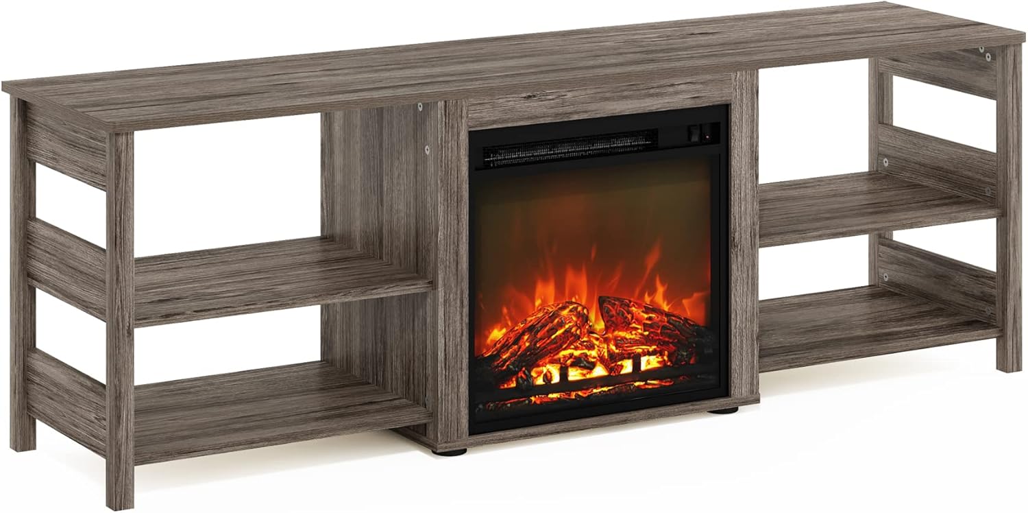 Furinno Classic 70 Inch TV Stand with Fireplace, Rustic Oak Rustic Oak 70-Inch