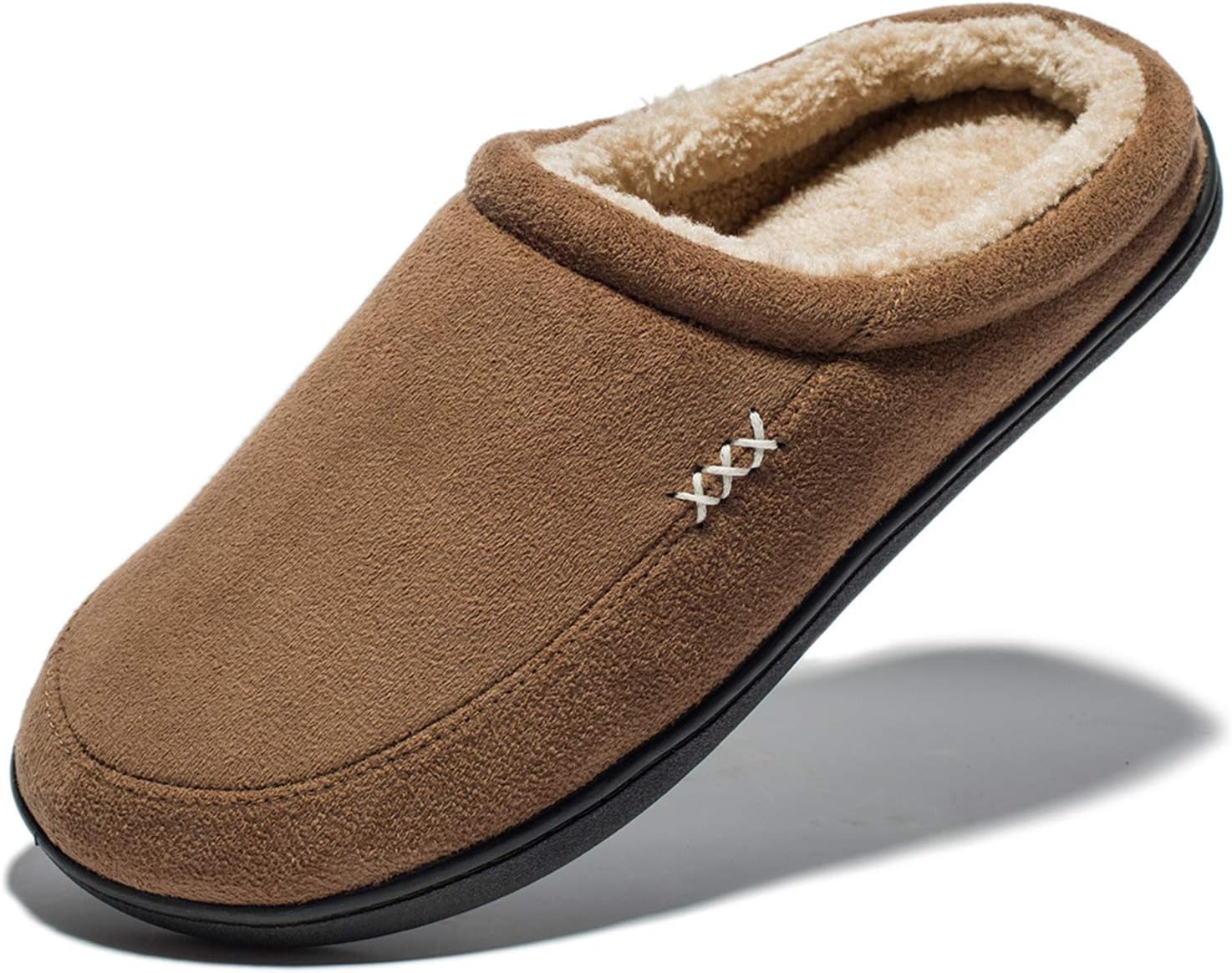 NewDenBer Men's Warm Memory Foam Suede Plush Fleece Lined Slip on Indoor Outdoor...