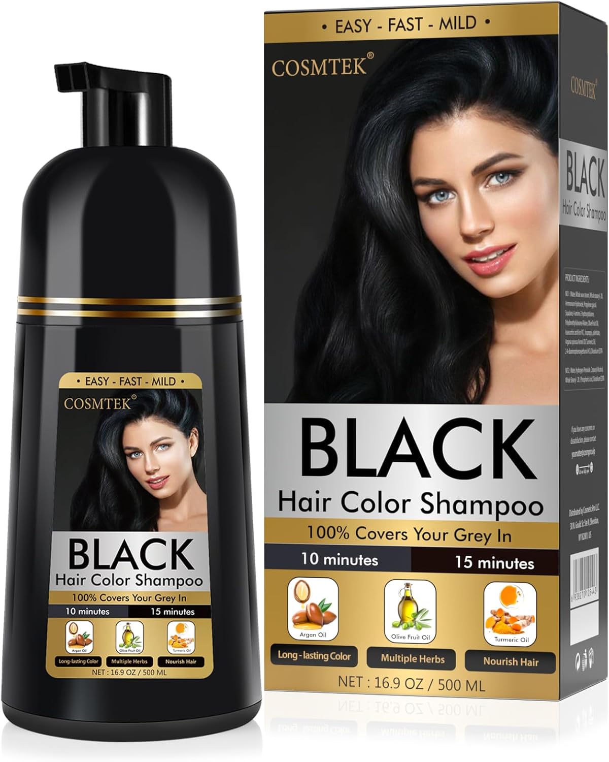 Black Hair Dye Shampoo Permanent for Men&Women,Hair Color Shampoo for Gray Hair...