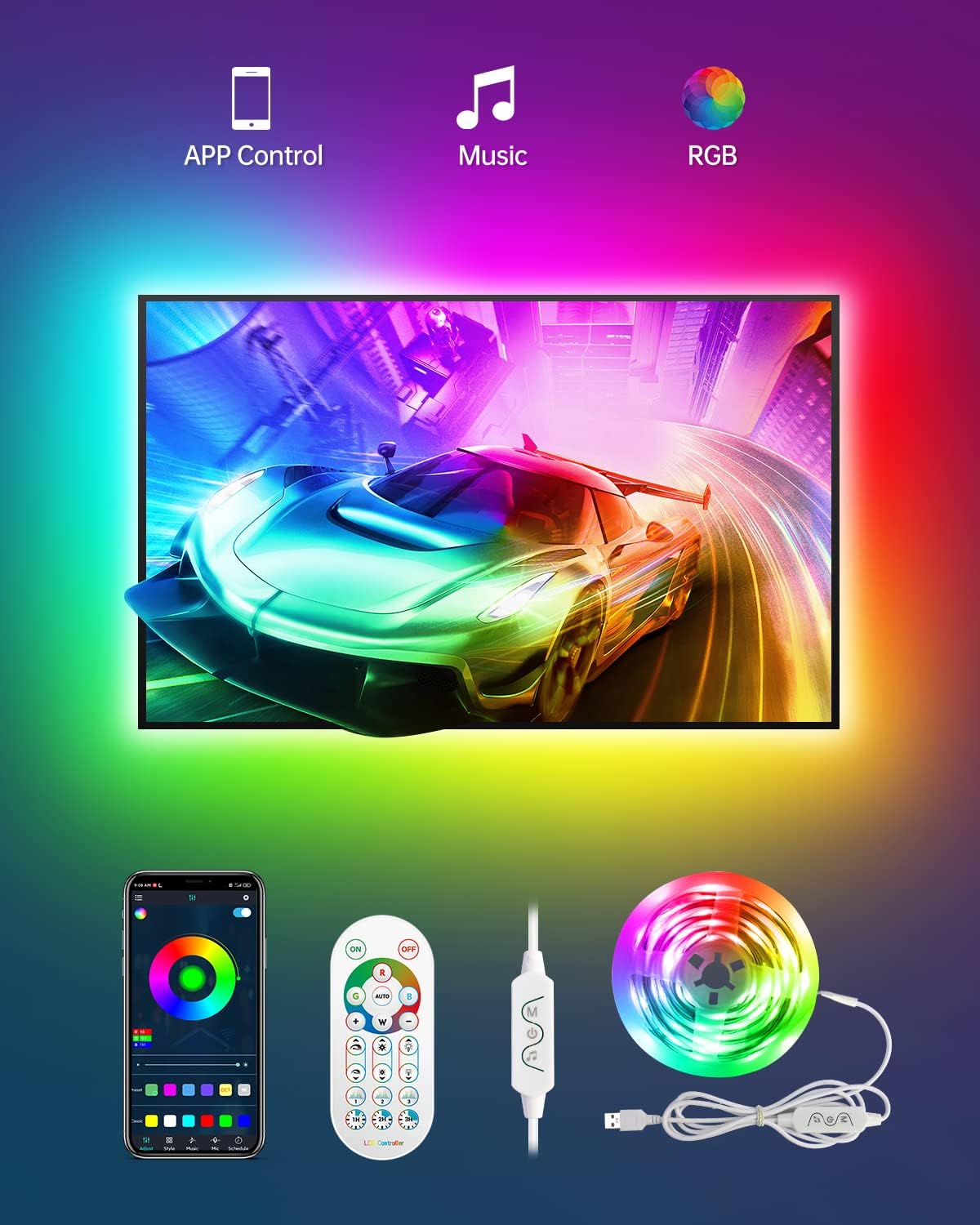 Daymeet Led Lights for TV, 3M TV Led Backlight Led Light for 32-60 inch TV/Monit...
