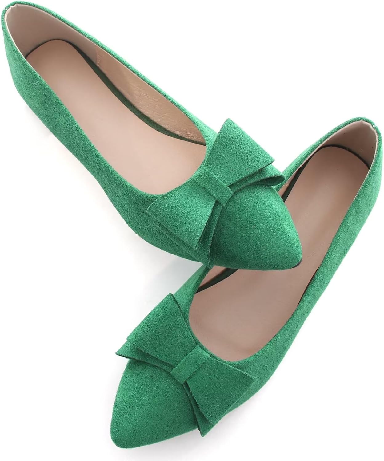 SAILING LU Bowknot Ballet Flats Womens Pointy Toe Flat Shoes Suede Dress Shoes W...
