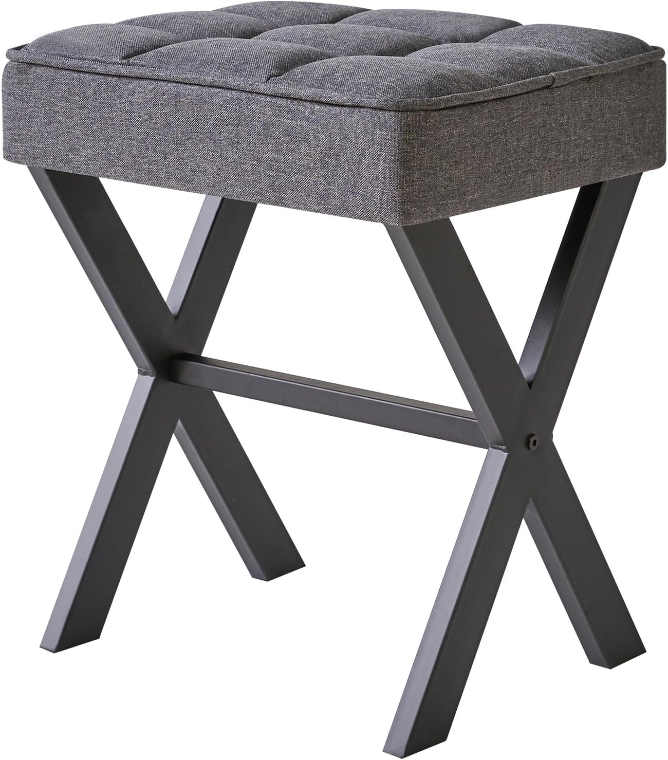 IBUYKE Square Makeup Stool with X-Leg Foot Rest, Linen Footrest Stool, Ottoman S...