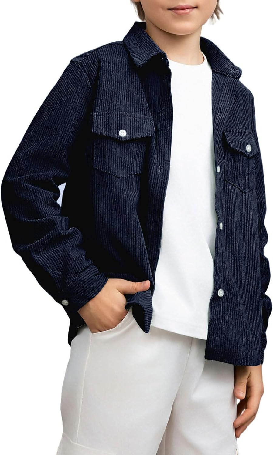 blibean Boy Corduroy Long Sleeve Shirt Shacket with Pockets Size 6-15 Years Old...