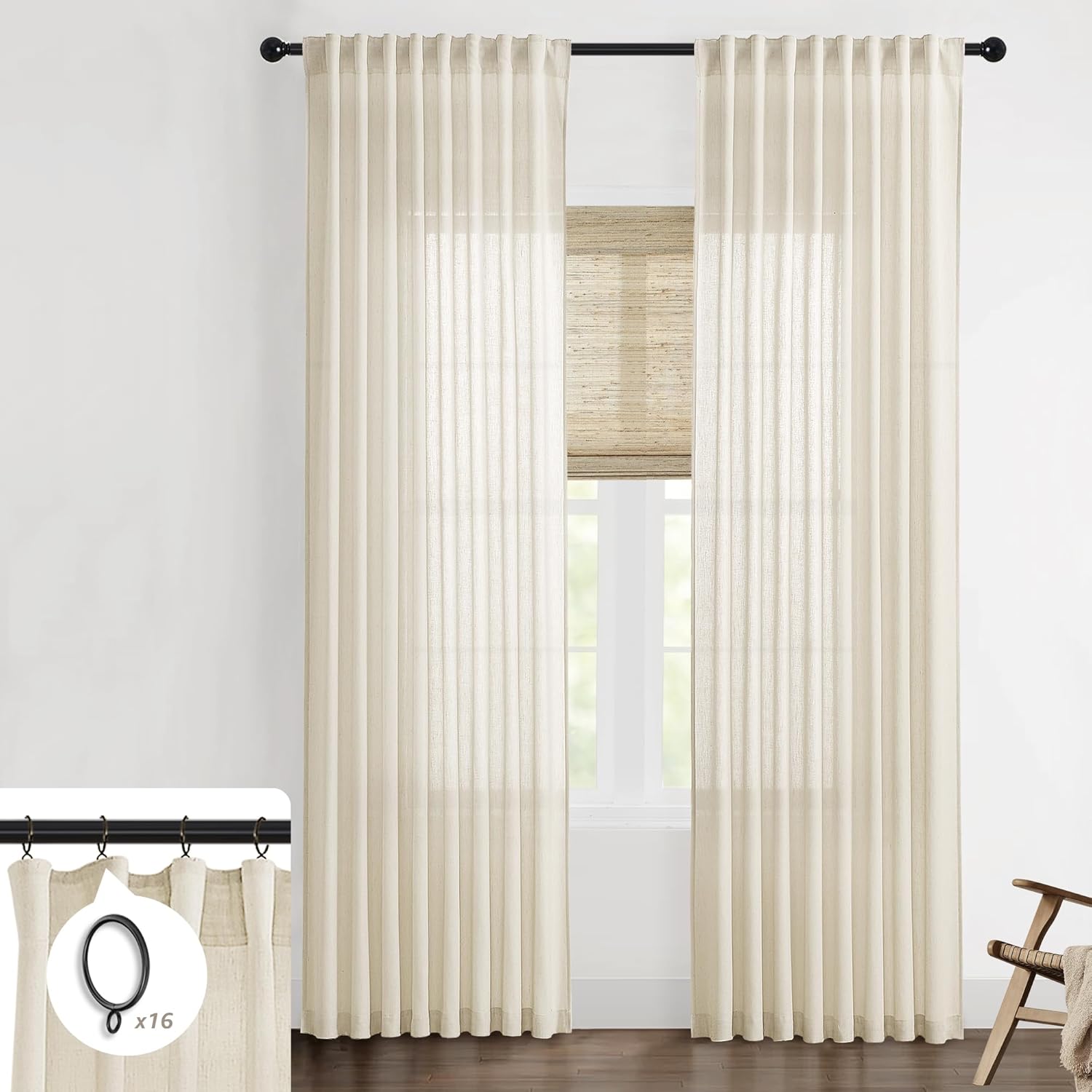 SHINELAND Living Room Curtains Drapes 84 Inch Length 2 Panels Set,Light Biege Li...