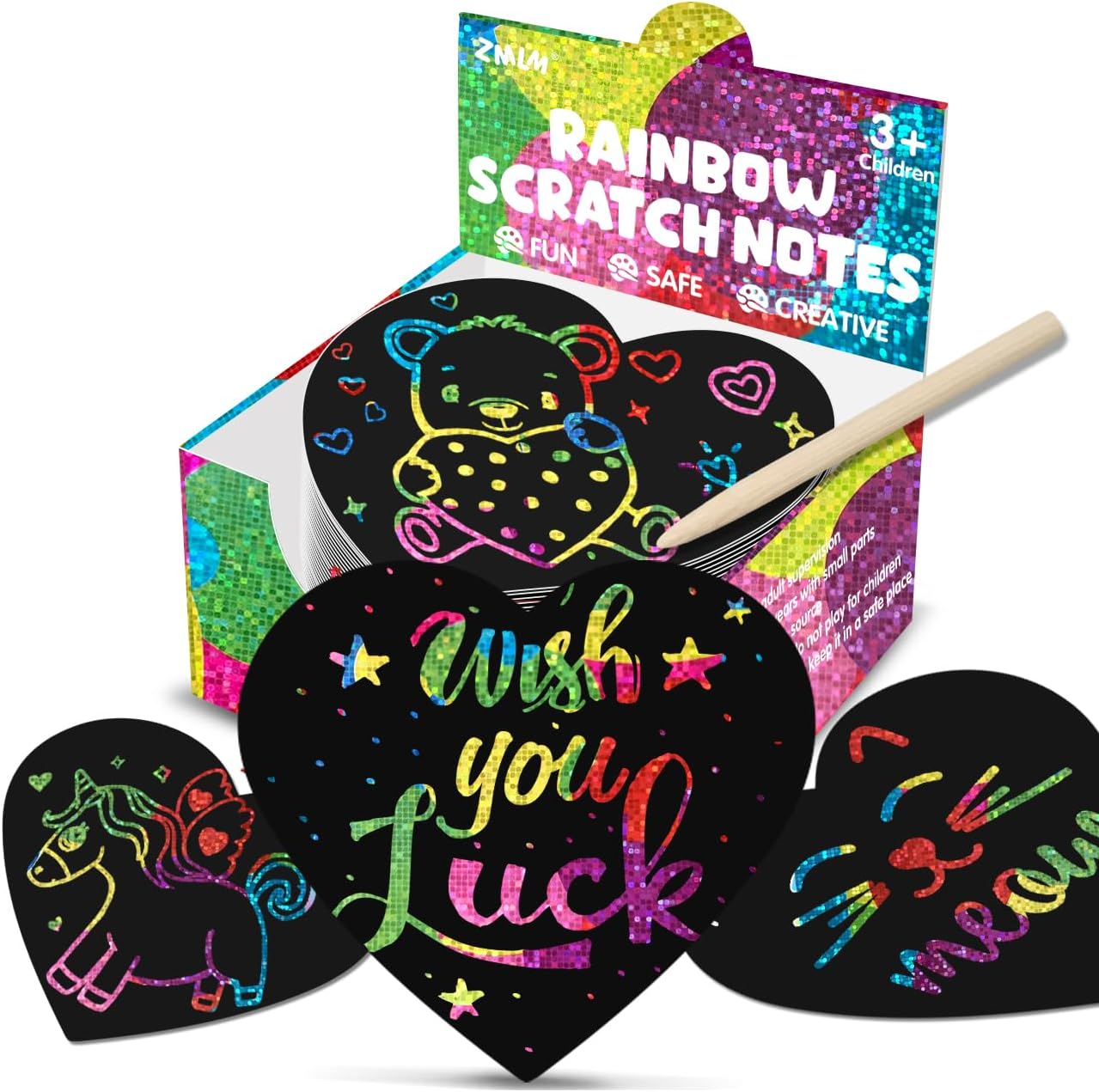 Special ZMLM Scratch Art Mini Notes for Kids, Unique Heart Holographic Scratch P...