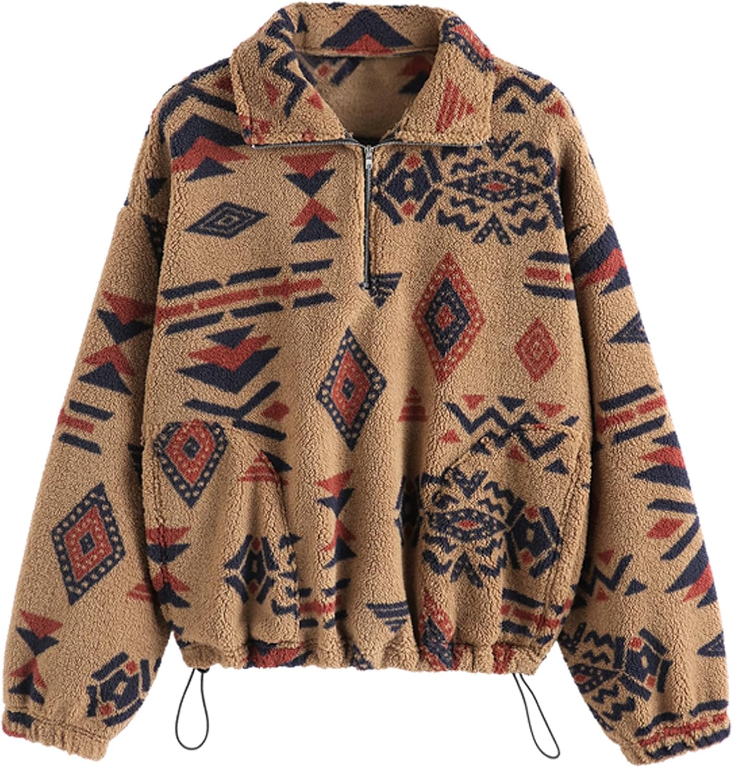 ZAFUL Women's Fashion Long Sleeve Lapel Half Zip Plain Faux Fur Sweatshirt Solid...