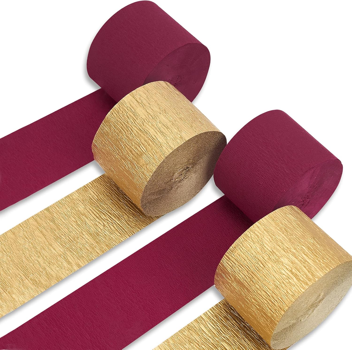 PartyWoo Crepe Paper Streamers 4 Rolls 328ft, Pack of Burgundy and Gold Crepe Pa...