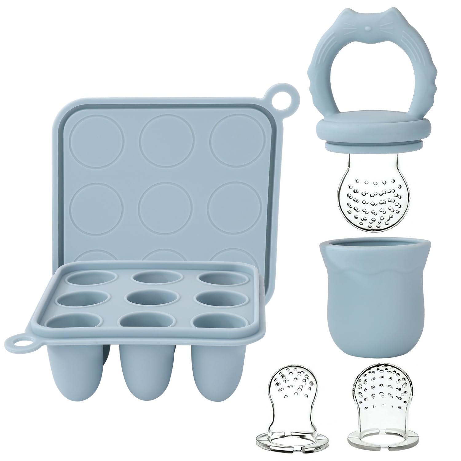 Socub Silicone Baby Fruit Food Feeder & Baby Food Freezer Tray Set, Breastmilk P...