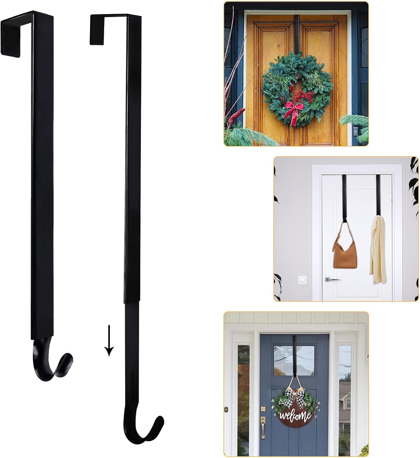 ShangTianFeng Wreath Hangers for Front Door, Adjustable 15 to 25 Inch Door Hange...