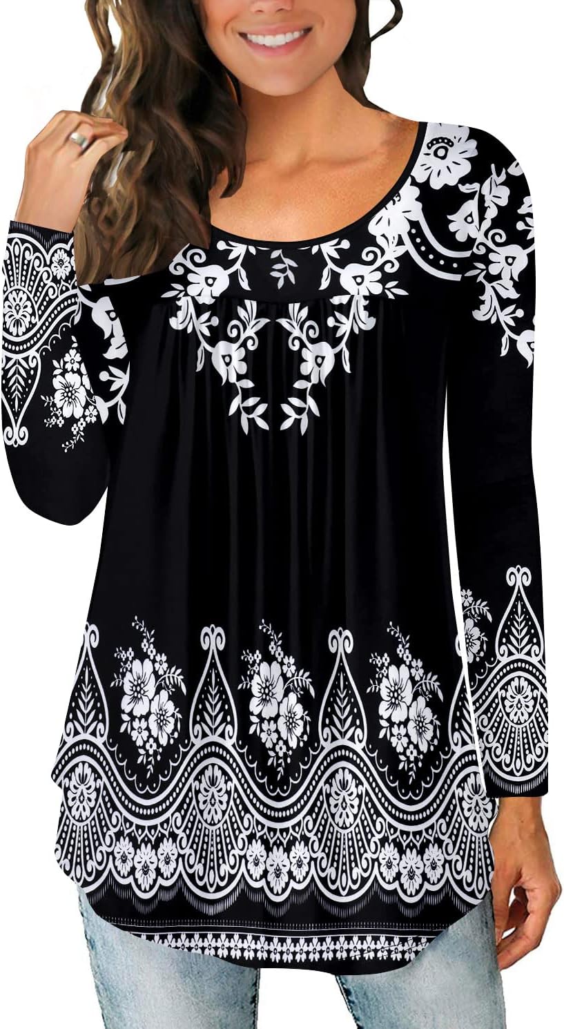 CHICZONE Women's Floral Henley Tunic Blouse for Leggings - Ladies Short Sleeve T...