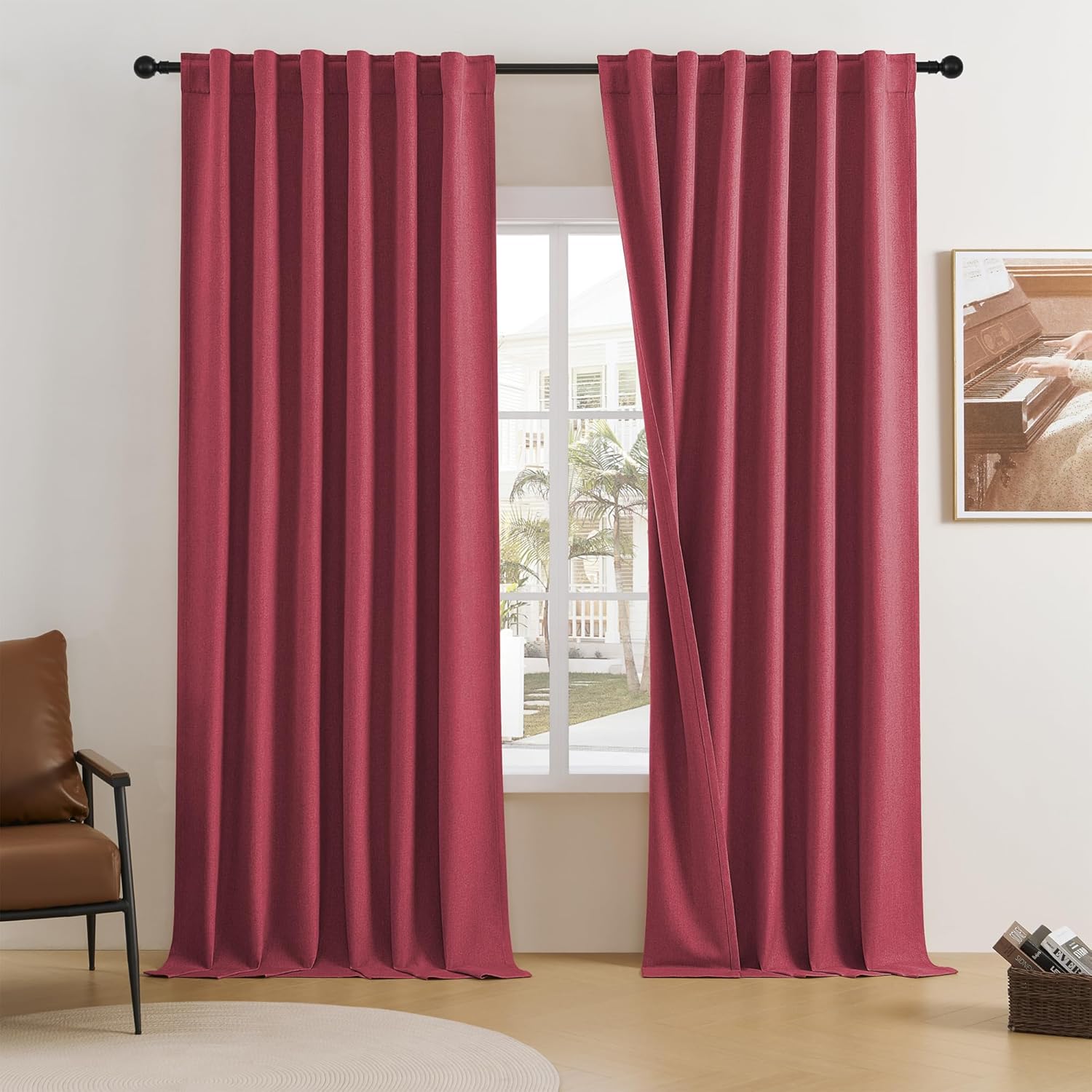 DUALIFE Extra Long 108 Inch 100% Blackout Curtains for Large Window, Look Faux L...