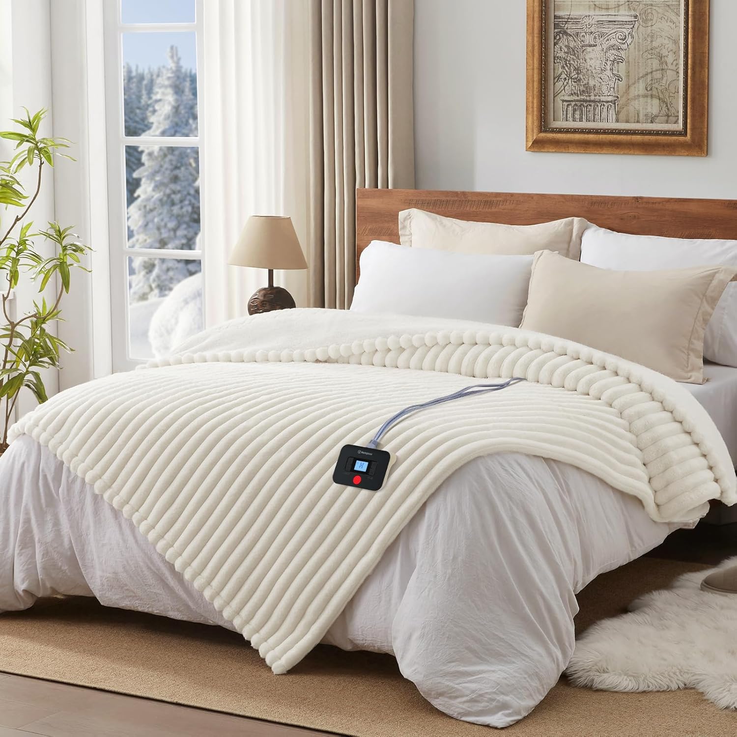 Westinghouse Electric Blanket Full Size, Super Cozy Luxury Faux Fur & Sherpa Hea...