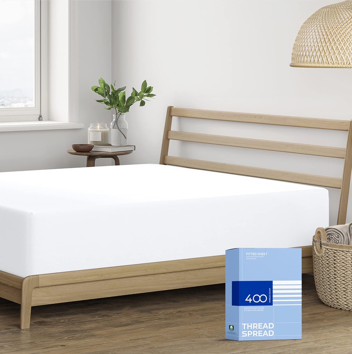 THREAD SPREAD Queen Size Fitted Sheet Only - 100% Cotton 400 Thread Count Deep P...