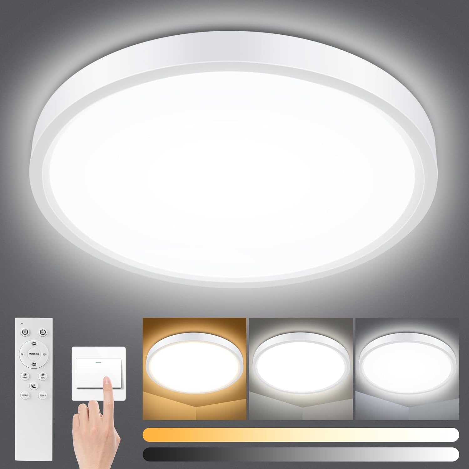 Smanu Dimmable LED Ceiling Light Panel with Remote Control,24W 2200LM,3000K-6000...