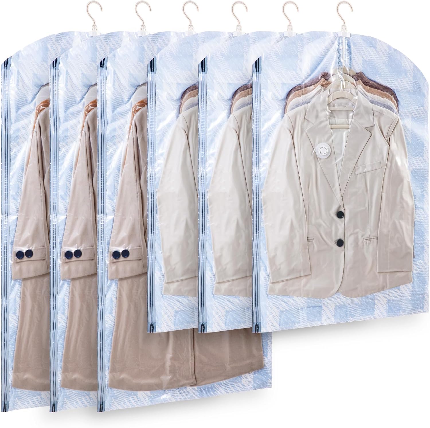 LEVERLOC Hanging Vacuum Storage Bags Space Saver Bags for Clothes, 3 Long 3 Medi...