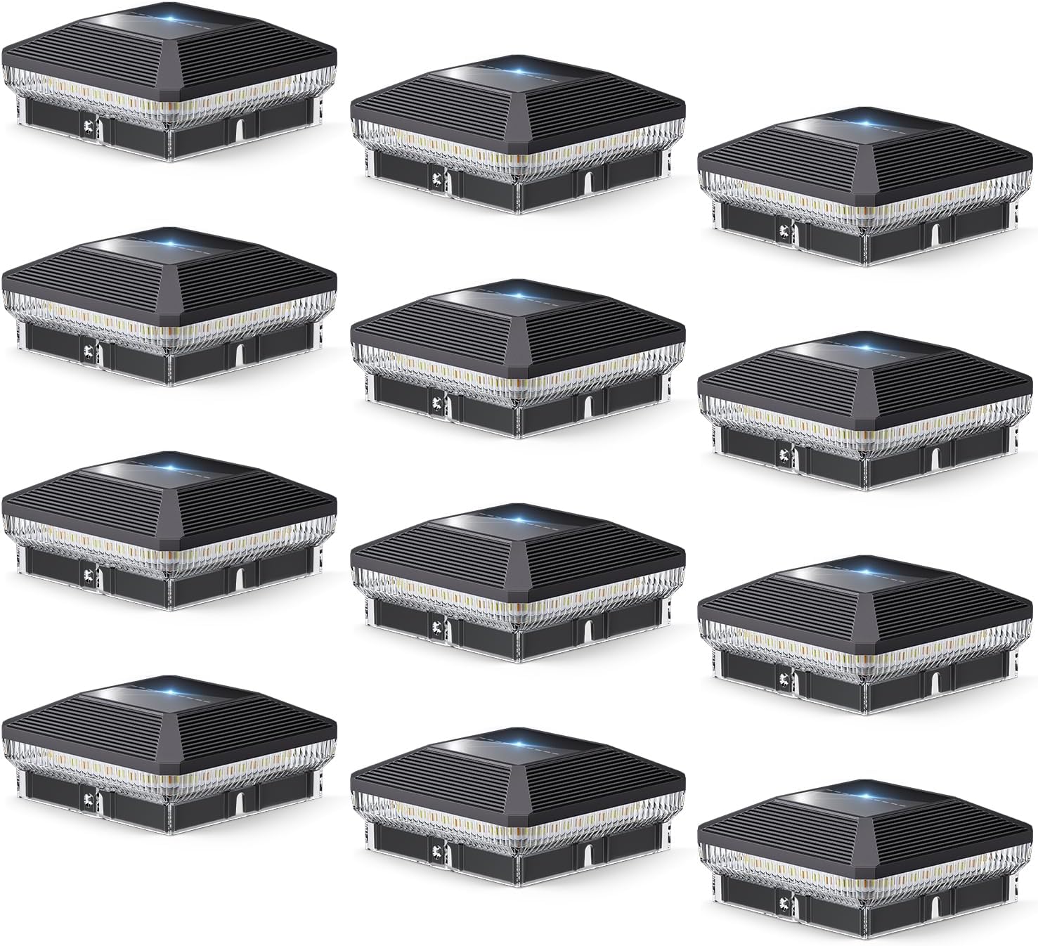 12 Pack 4x4 Solar Post Lights Outdoor, 40 LEDs 30 Lumens Fence Post Solar Lights...