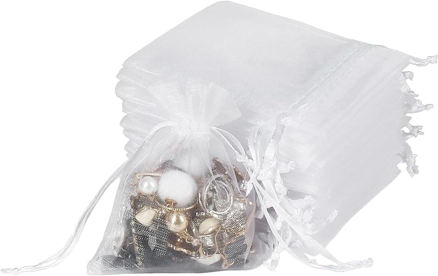 Organza Bags Small,100PCS 8X10cm White Small Mesh Bags Drawstring Little Net Bag...