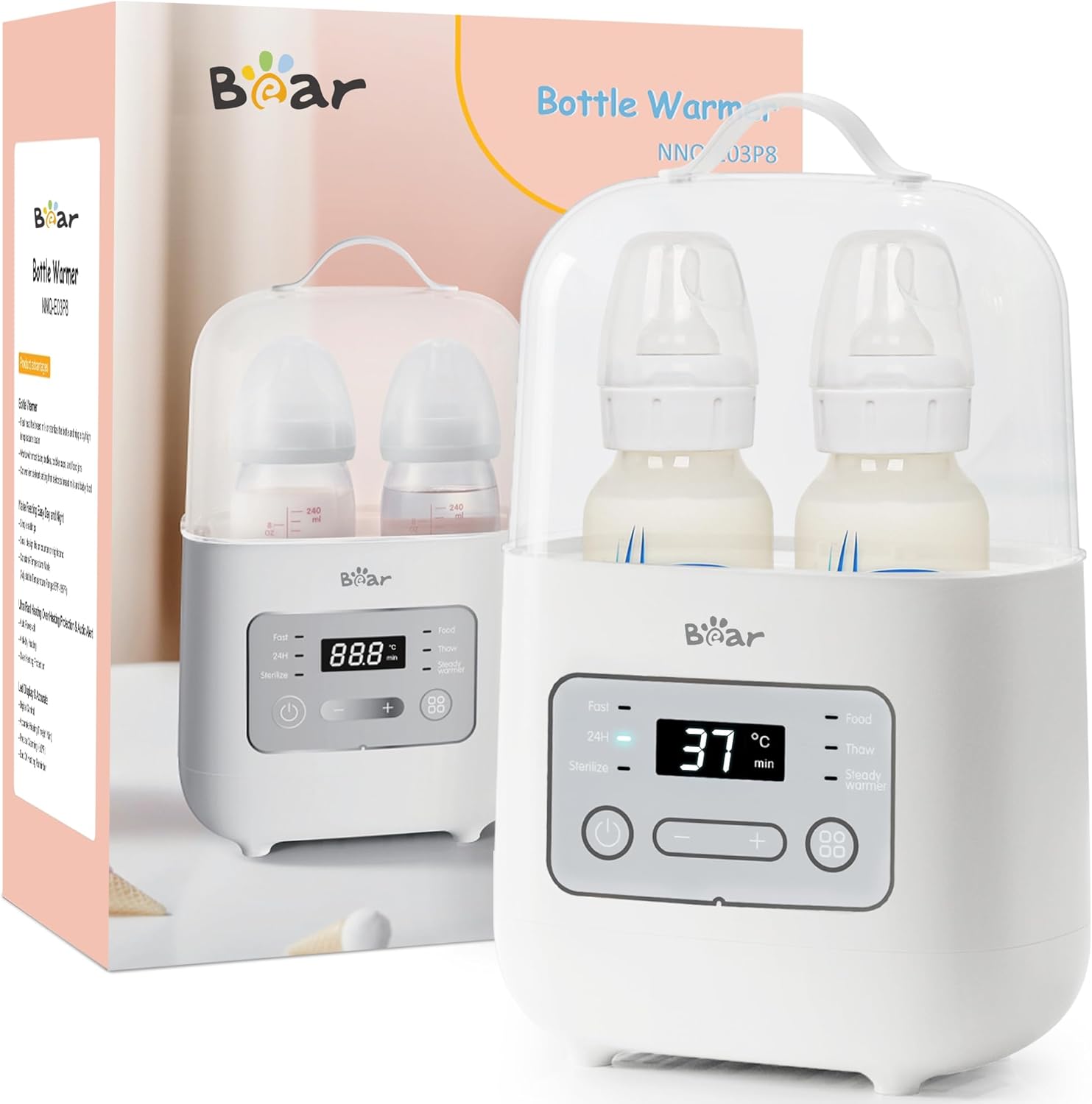 Bear Bottle Warmer, Baby Double Bottle Sterilizer with Digital Display and Tempe...