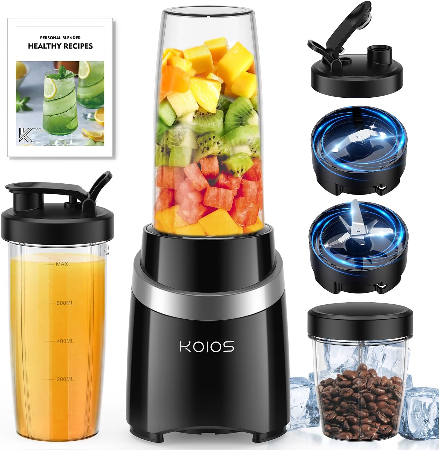 KOIOS Blender for Smoothies, 1000W Personal Blender and Grinder Combo for Kitche...