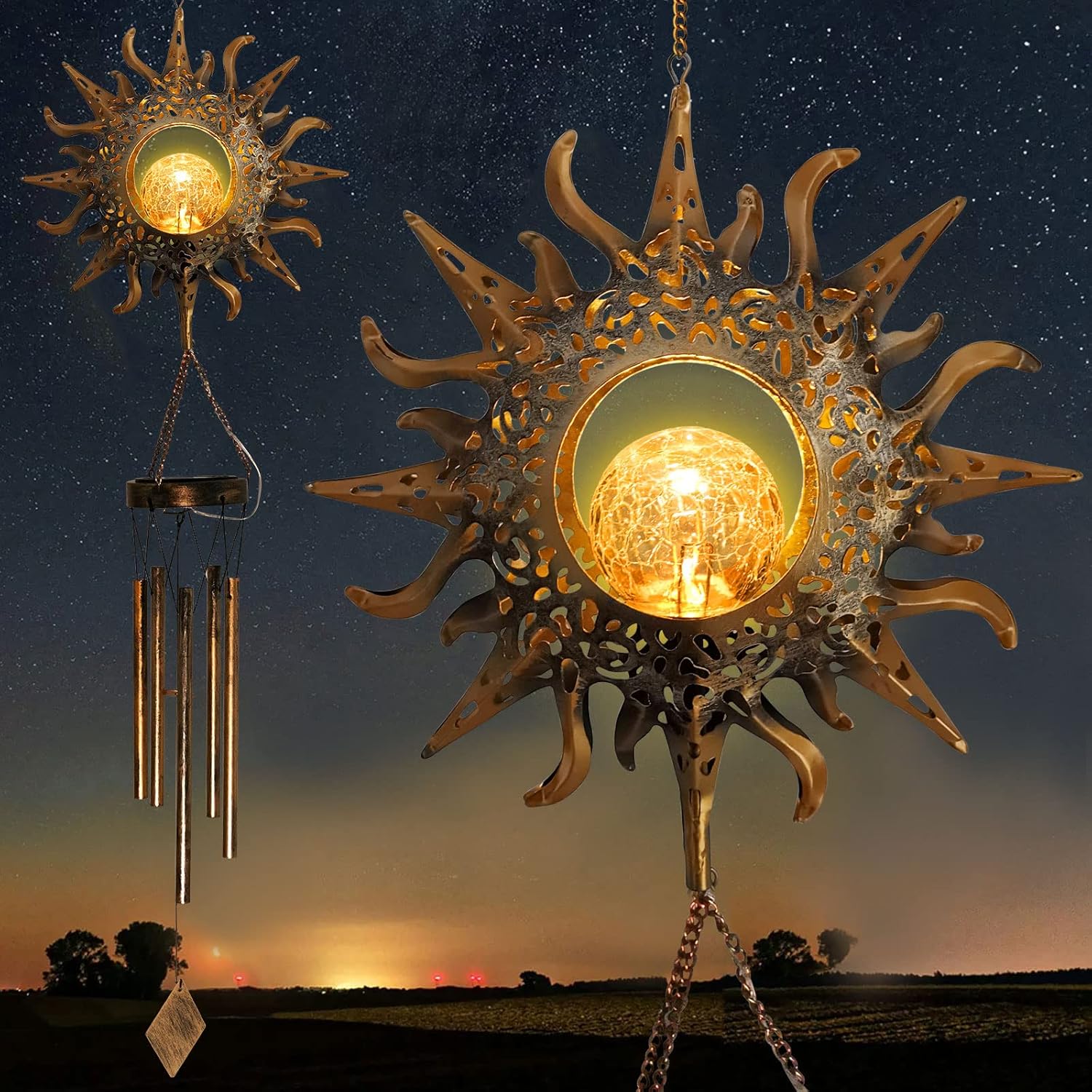 Unique Sun Wind Chimes, Special Solar Retro Windchimes, Meaningful Sympathy Gift...