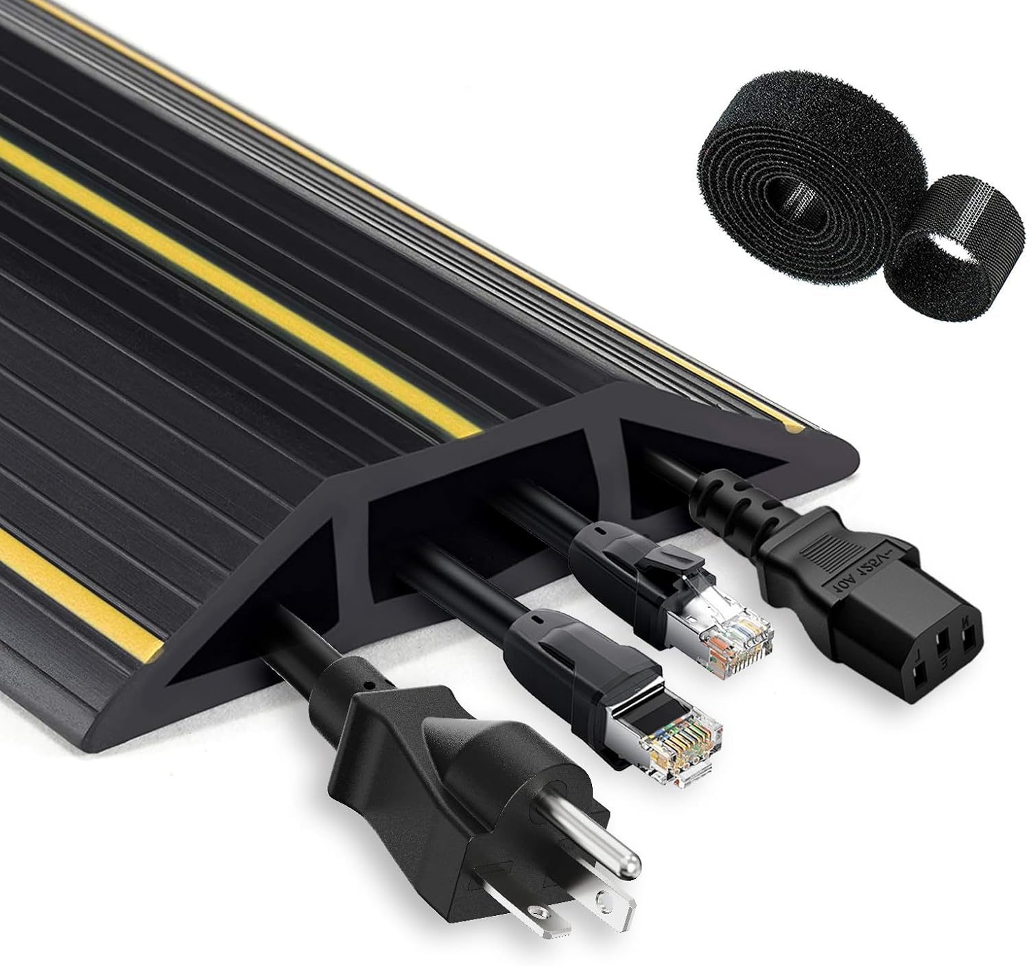 3 Cord Channels Cable Protector, 6 Ft (1.8 M) Floor Cable Cover with Fastening W...