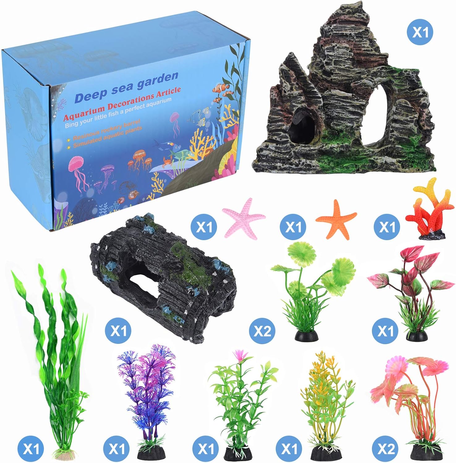 QZQ Aquarium Decorations Plastic Plants 14 PCS Fish Tank Plants Fish Tank Decora...