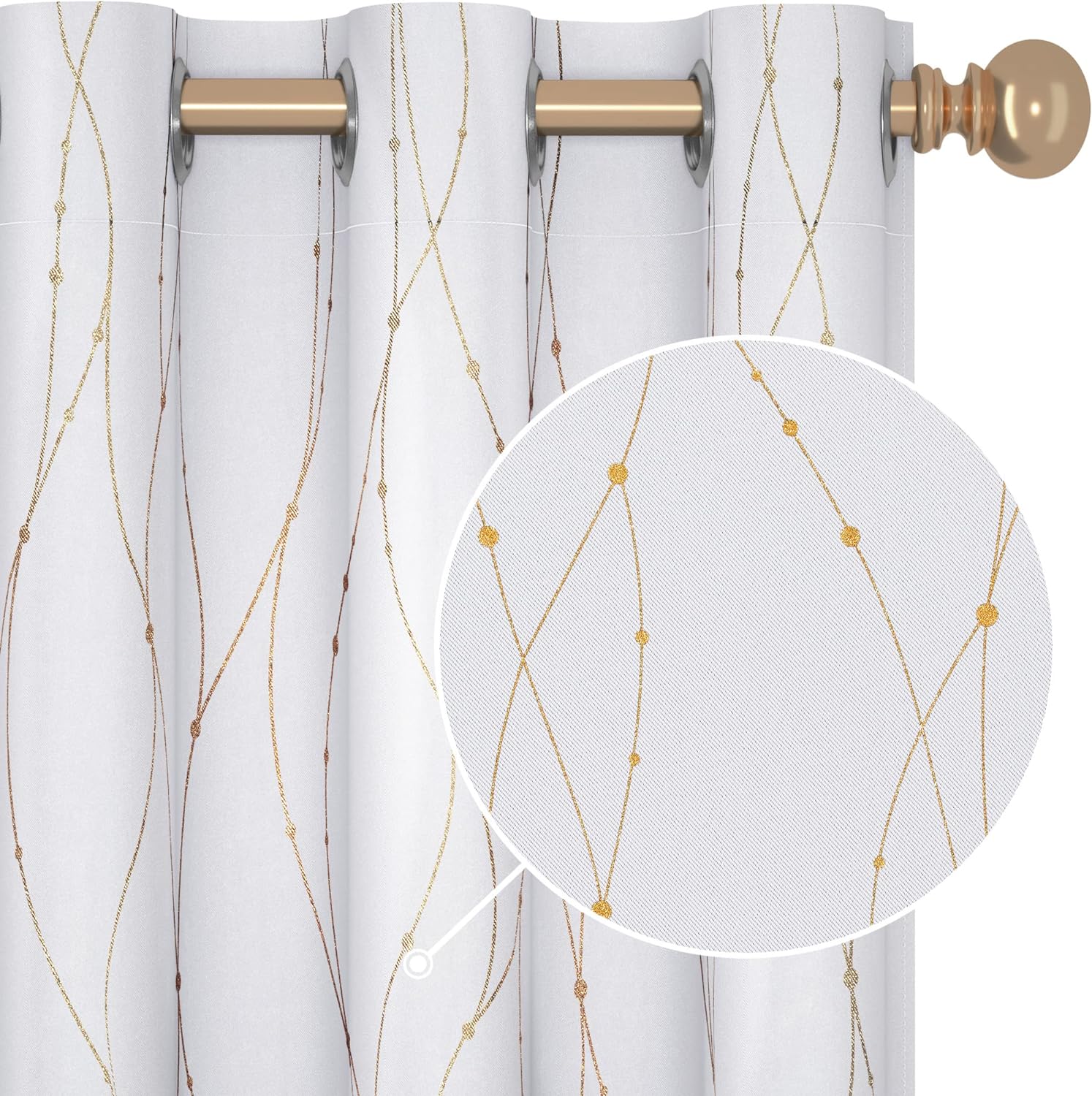 Deconovo Blackout Curtains, Special Grommet Gold Pattern Printed Curtains, Innov...