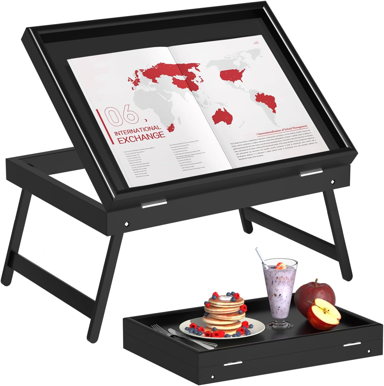 Artmeer Bed Tray Table Breakfast Food Tray with Folding Legs Serving Tray for La...