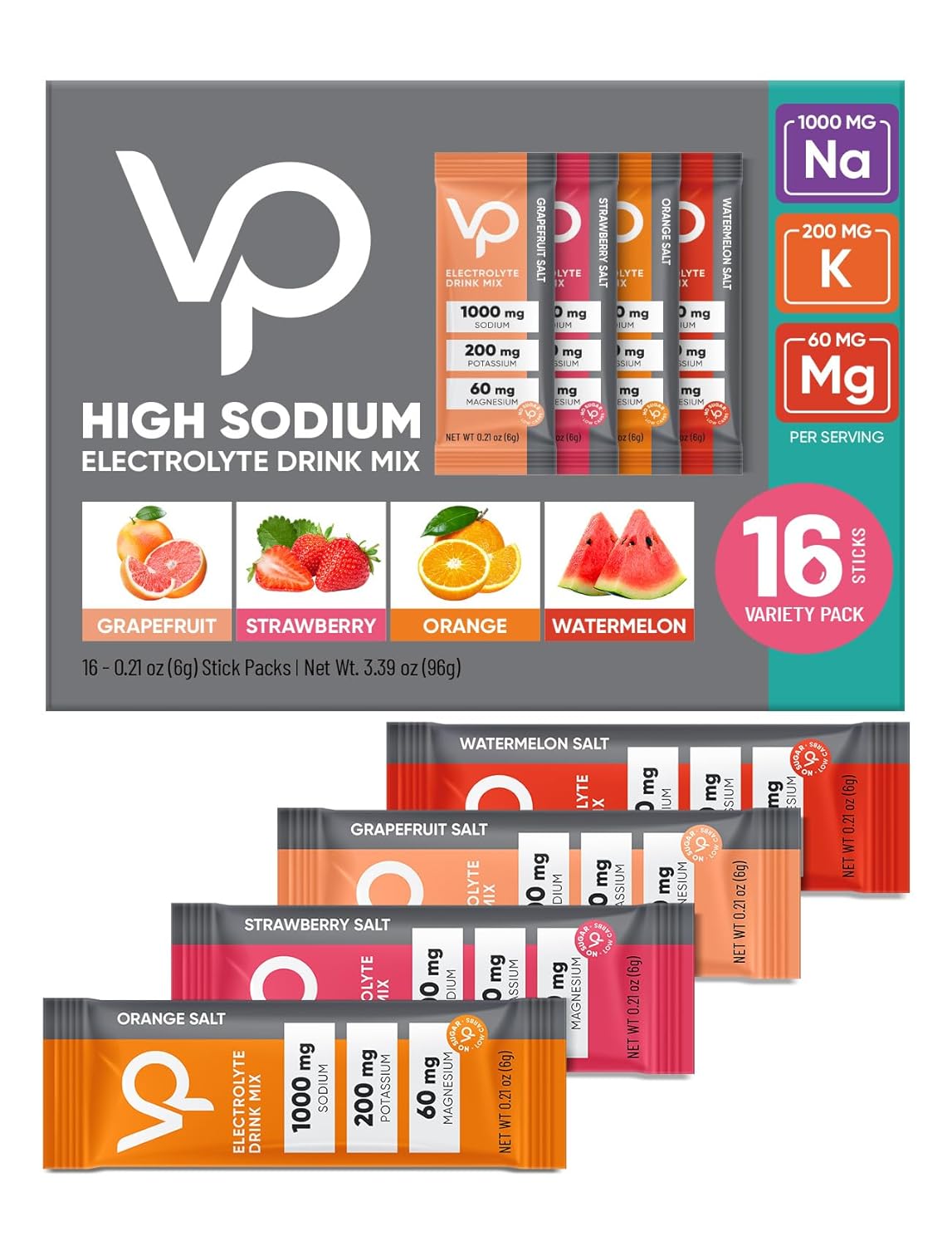Venture Pal High Sodium Sugar Free Electrolytes Powder Packet - Hydration Packet...