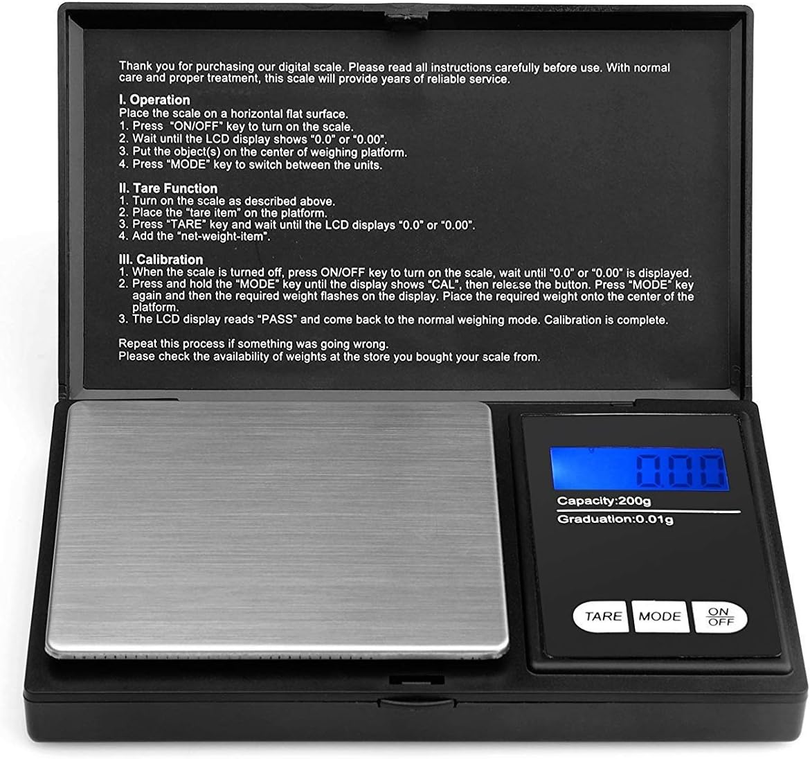 Ascher 200 gram Portable Digital Pocket Scale with Back-lit LCD Display 200x0.01...