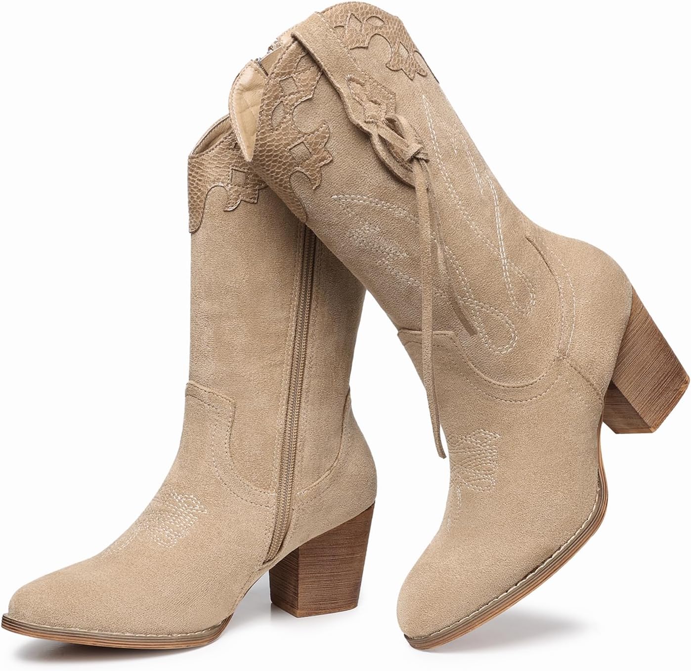 SHIBEVER Cowboy Cowgirl Boots for Women: Western Country High Heel Boots Suede Z...