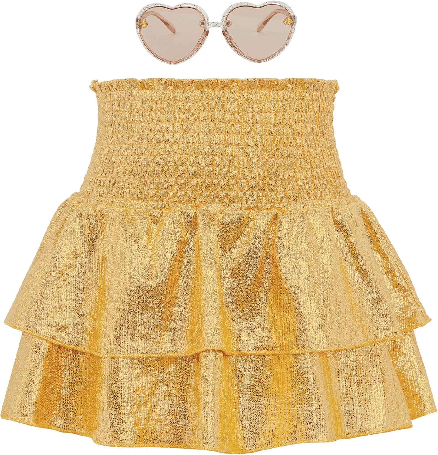 American Trends Girls Sequin Sparkly Skirts Girls Metallic Skirt 2-Layer Ruffle...