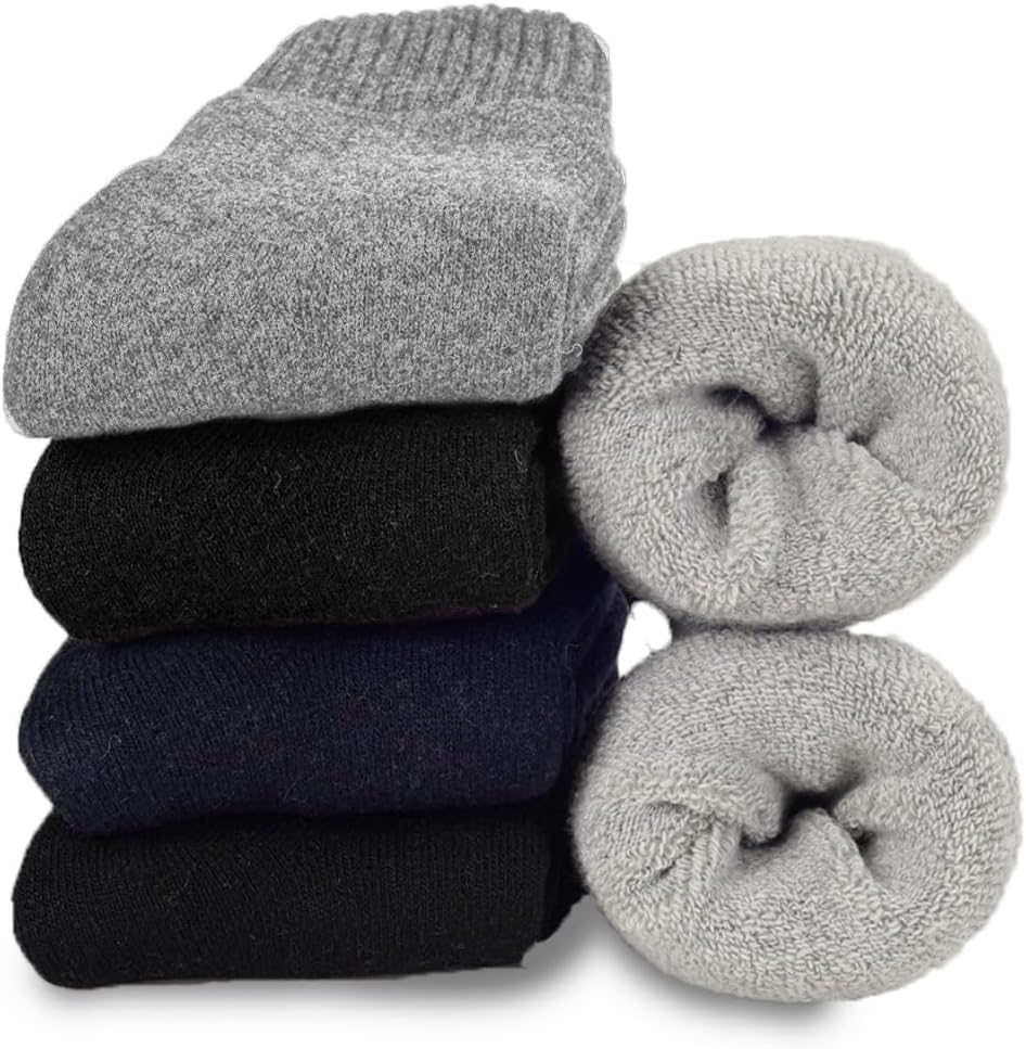 Josnown 5 Pairs Wool Socks Mens, Thick Warm Winter Thermal Hiking Socks, Soft Co...