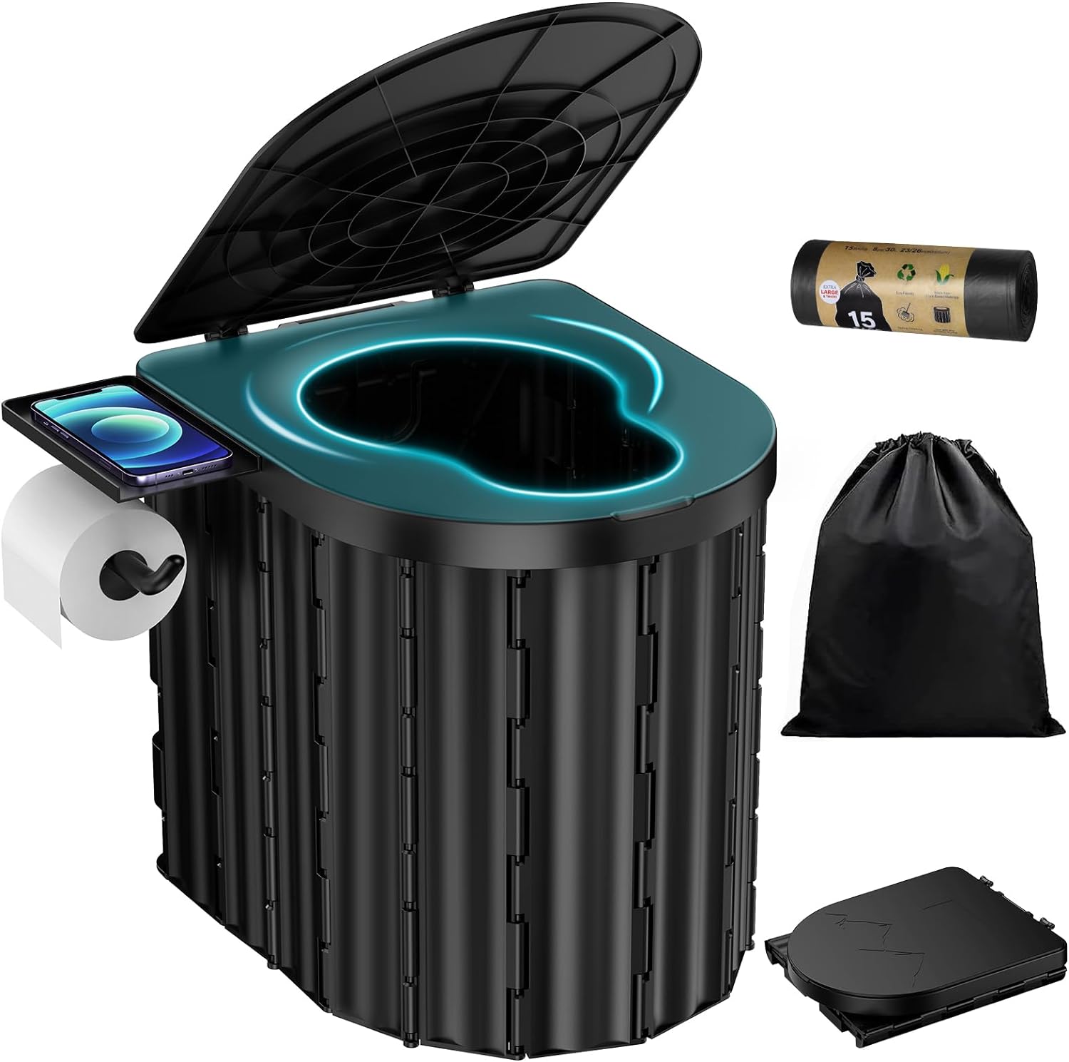 Portable Toilet, Upgraded 12-inch Toilet Seat, Folding Toilet With Removable Pap...