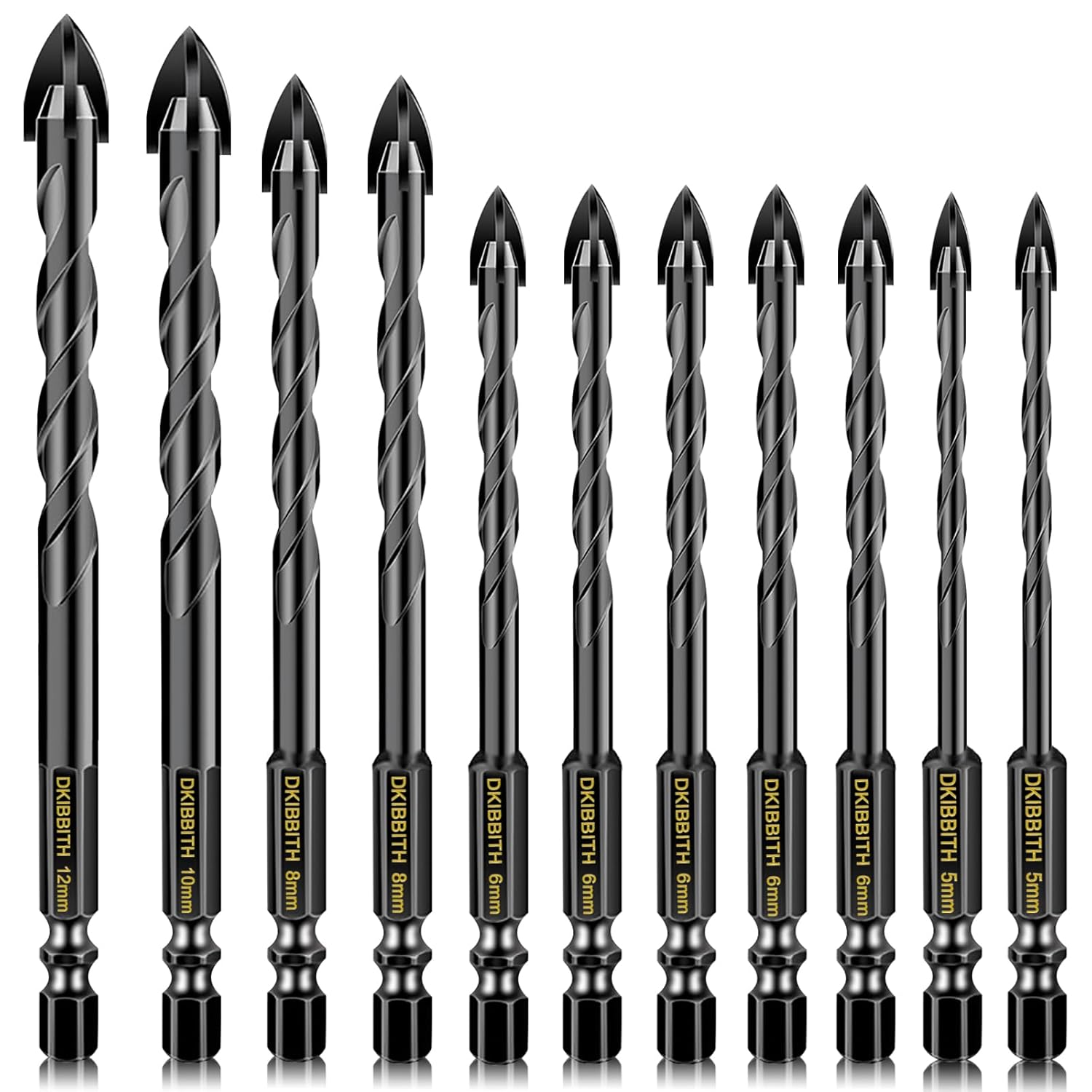 11 Pcs Carbide Masonry Concrete Drill Bit Set for Stone Tile Brick Ceramic Glass...