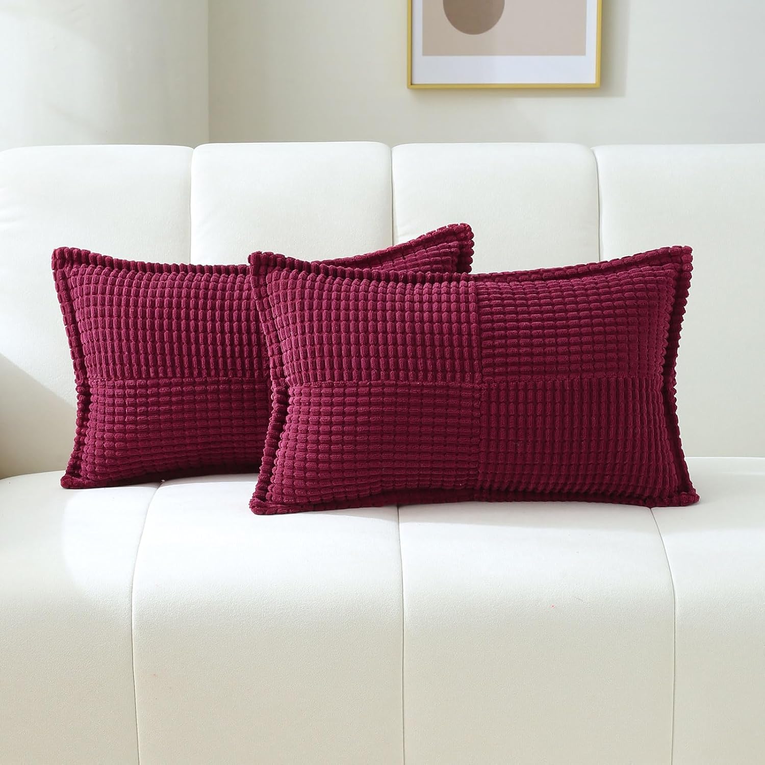 Burgundy Decorative Throw Pillow Covers, Special 12x20 Inch Set of 2, High-Quali...