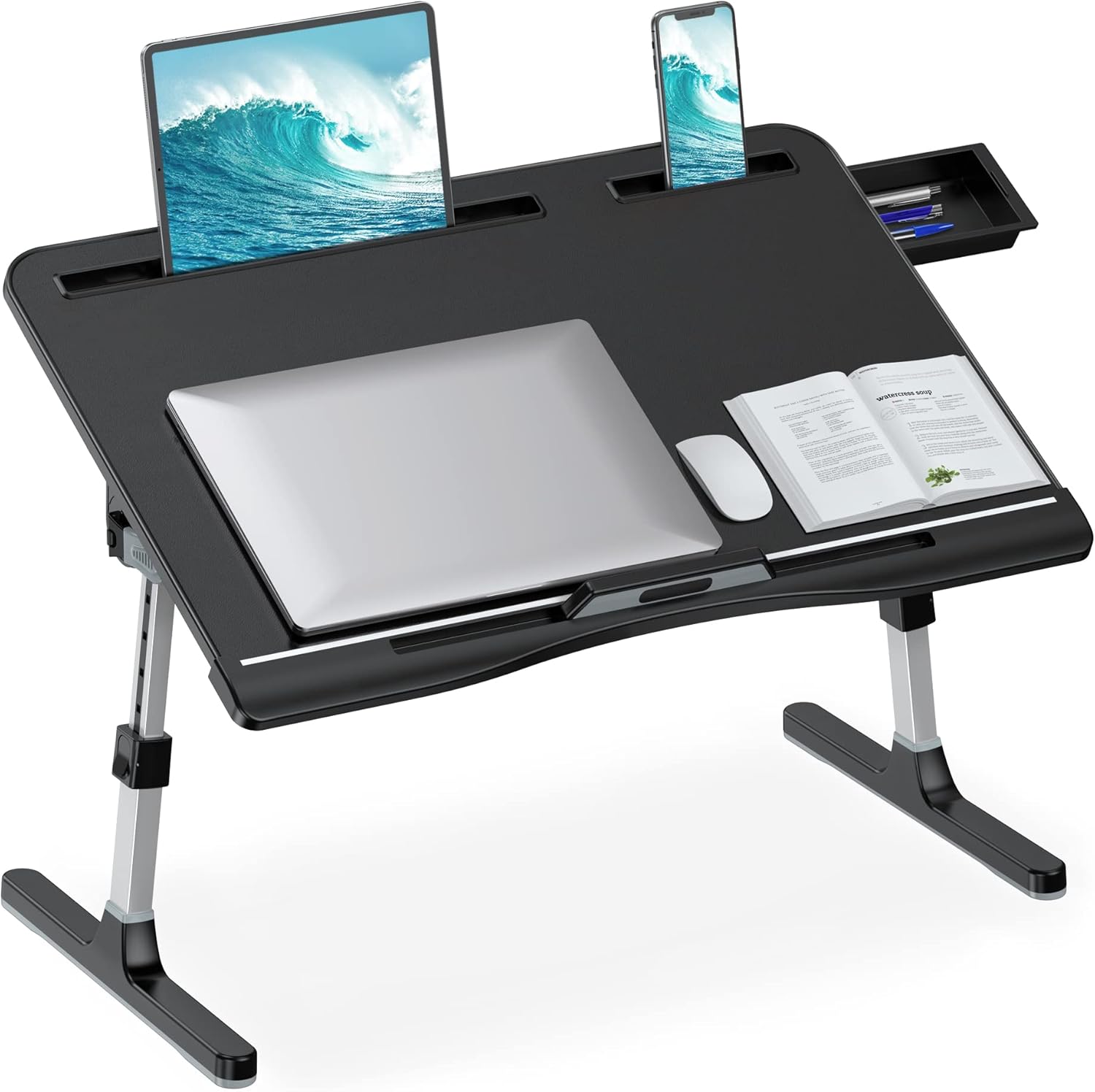 Laptop Stand for Bed, Adjustable Leather Bed Desk with Foldable Legs, X-Large La...