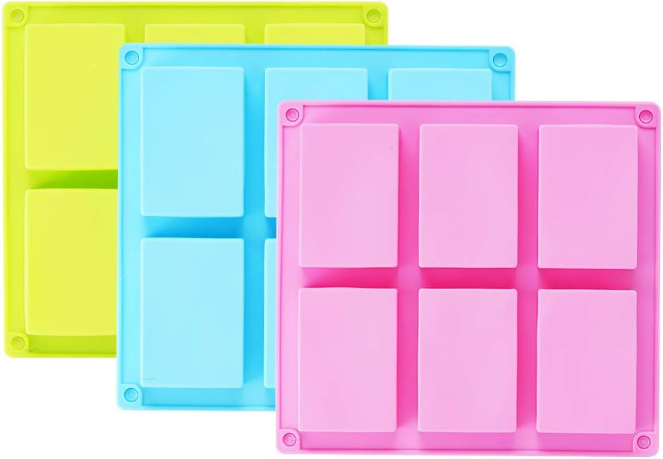 TDHDIKE 3 Pack Silicone Soap Molds(Blue & Pink & Green), 6 Cavities Silicone Bak...