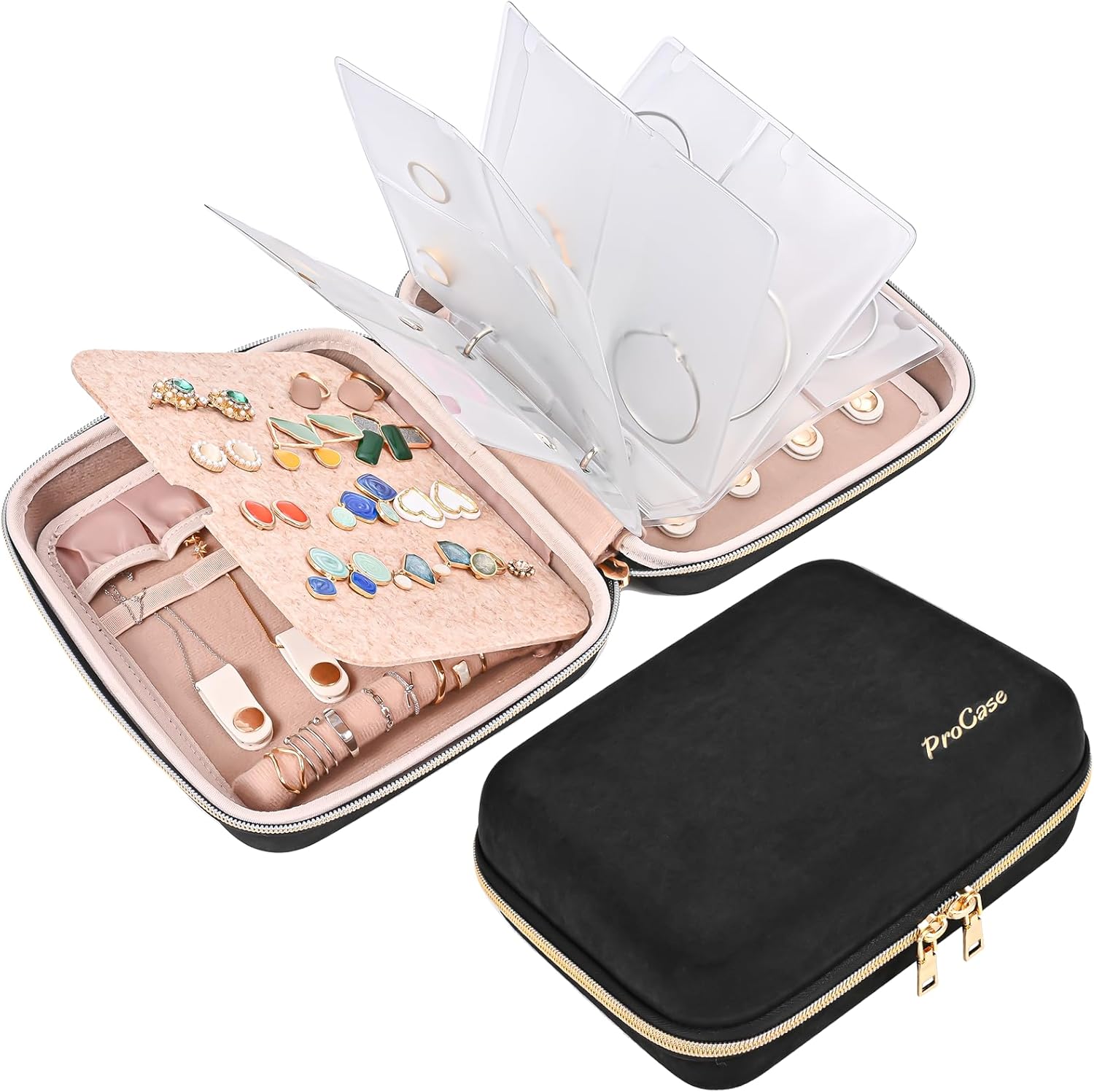 ProCase Medium Travel Jewelry Organizer Case, Jewellry Home Storage Book Ring Bi...