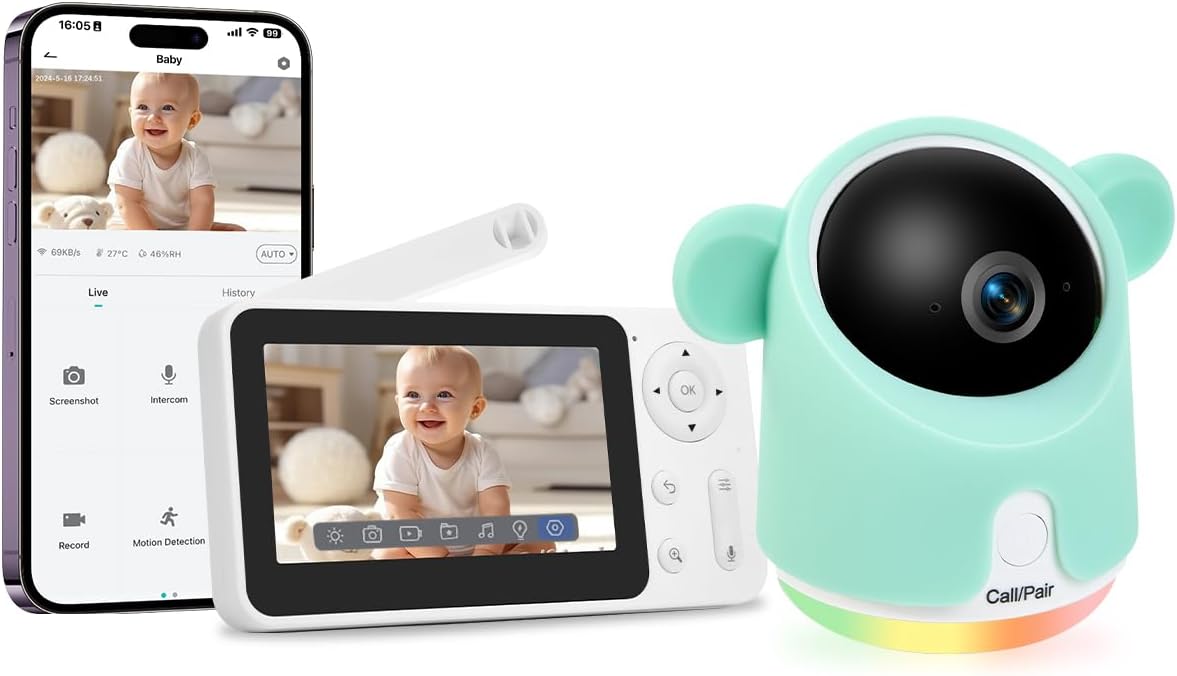 Baby Monitor with Camera and Audio, 1080P Baby Camera Monitor WiFi Smartphone Ap...