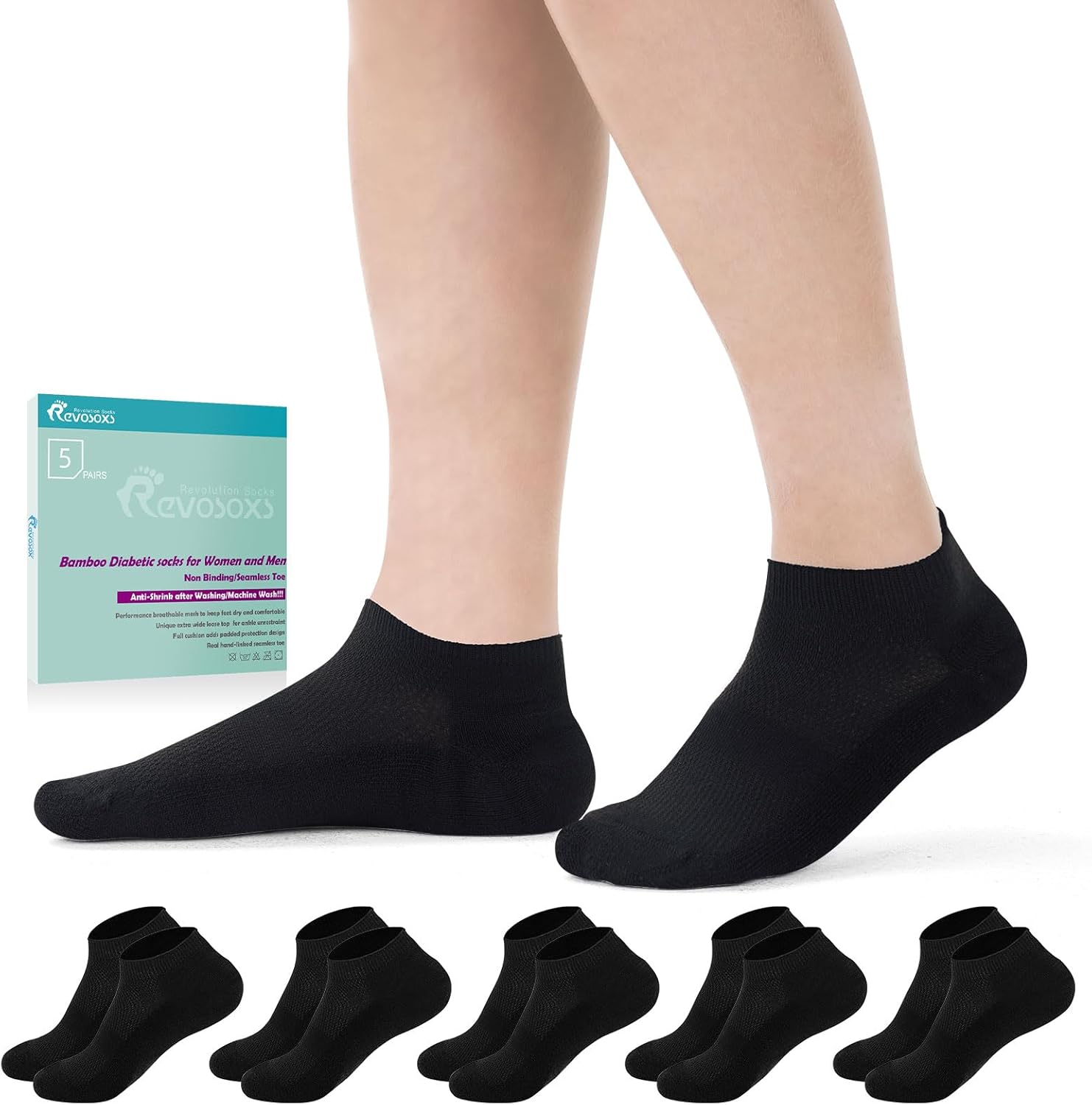 Diabetic Bamboo Socks for Men and Women,5 Pairs Non-Binding Low Cut Diabetic Soc...