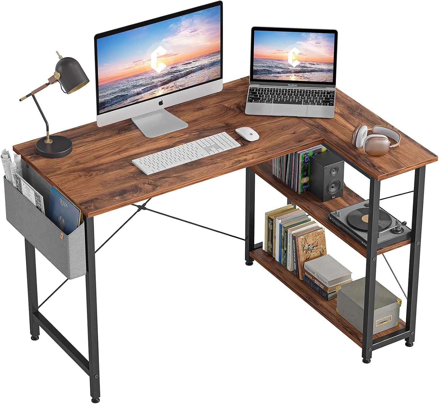 CubiCubi L Shaped Desk, 40" Computer Desk with Reversible Storage Shelves Home O...